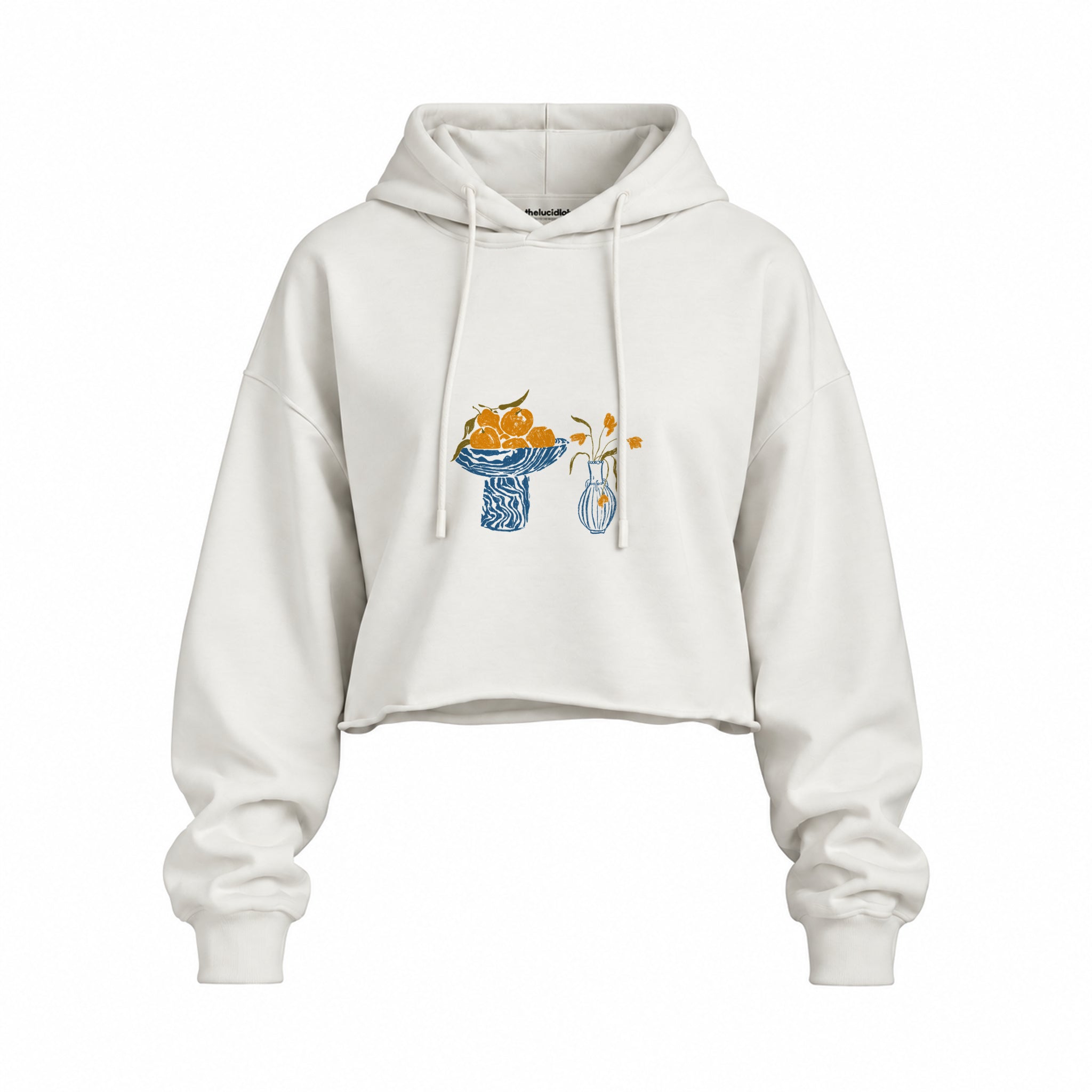 Dolce Calma Oversize Crop Hoodie — Beyaz — Ön baskı
