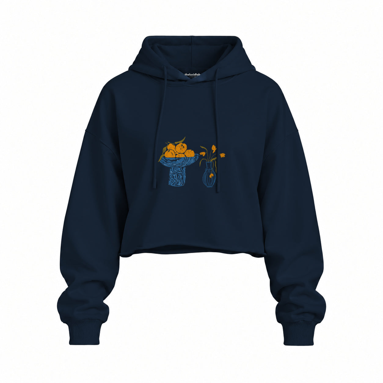 Dolce Calma Oversize Crop Hoodie — Lacivert — Ön baskı