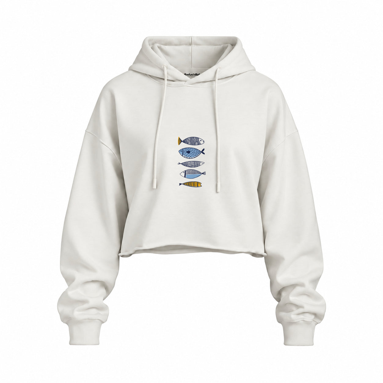 Marine Pattern Study Oversize Crop Hoodie — Beyaz — Ön baskı