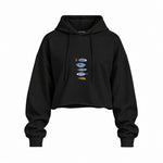 Marine Pattern Study Oversize Crop Hoodie — Siyah — Ön baskı