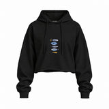 Marine Pattern Study Oversize Crop Hoodie — Siyah — Ön baskı