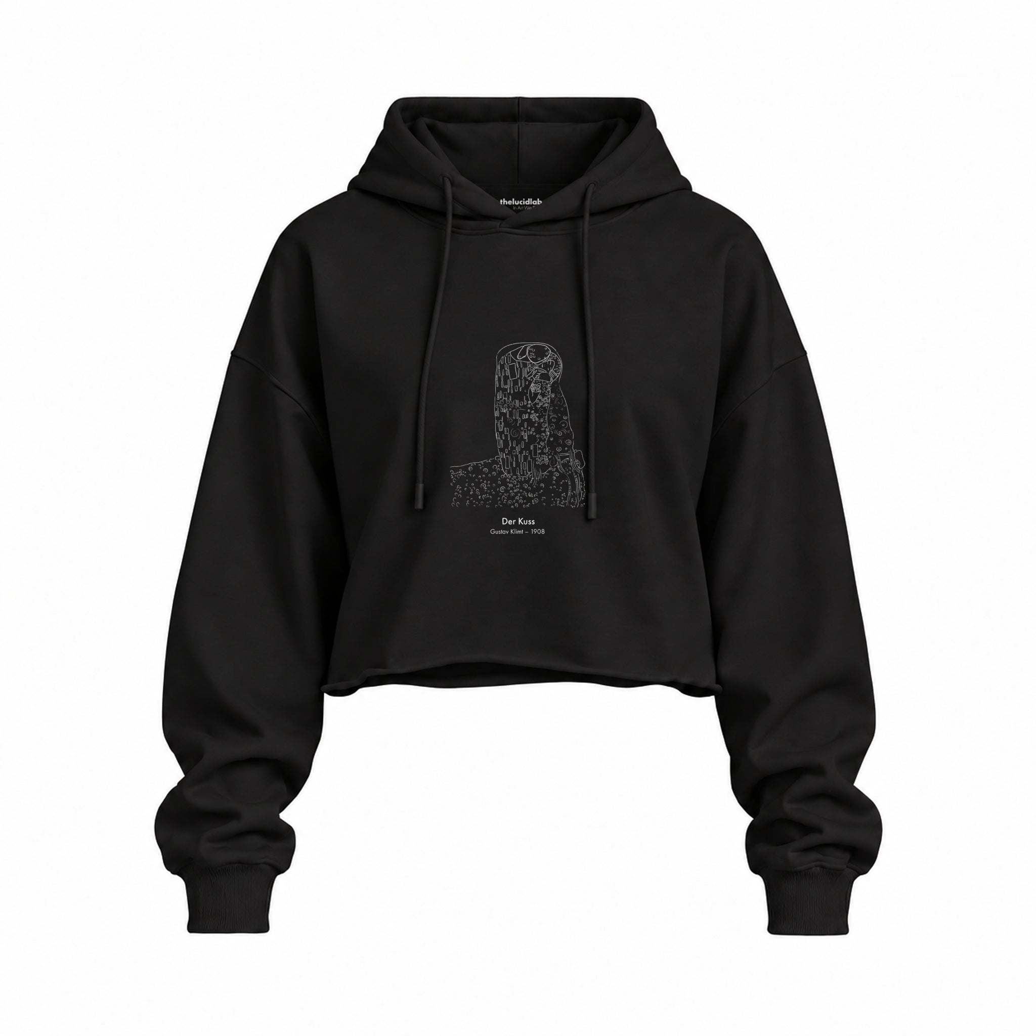 Der Kuss Oversize Crop Hoodie — Siyah — Ön baskı