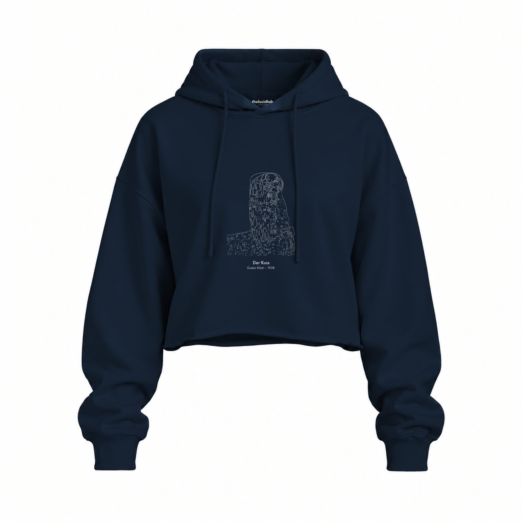 Der Kuss Oversize Crop Hoodie — Lacivert — Ön baskı