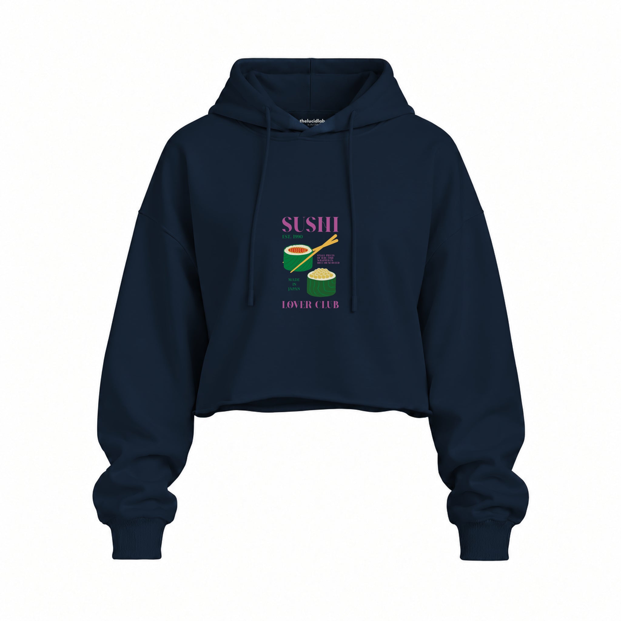 Roll With It Oversize Crop Hoodie — Lacivert — Ön baskı