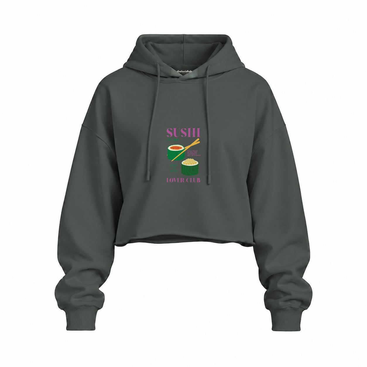 Roll With It Oversize Crop Hoodie — Antrasit — Ön baskı