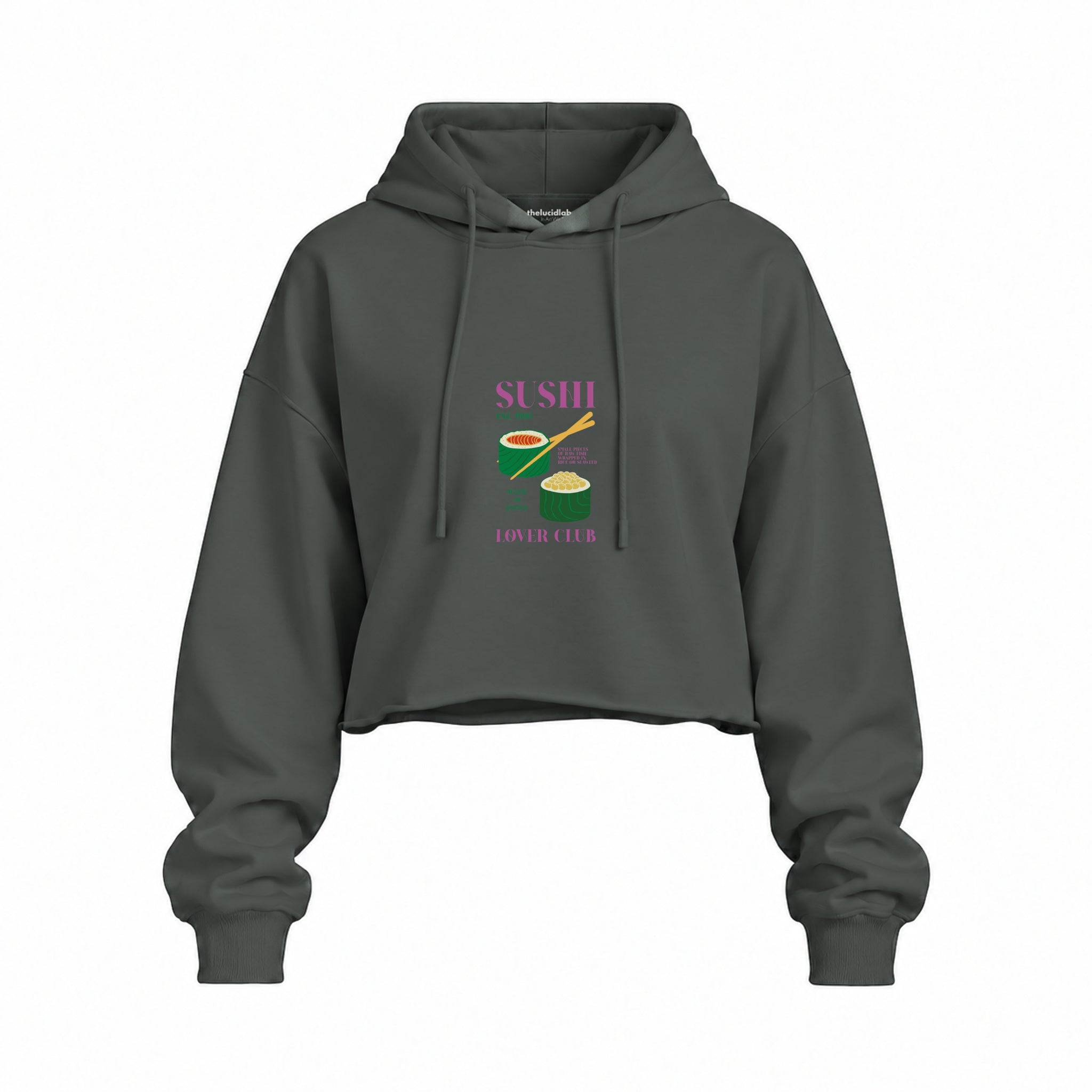 Roll With It Oversize Crop Hoodie — Antrasit — Ön baskı
