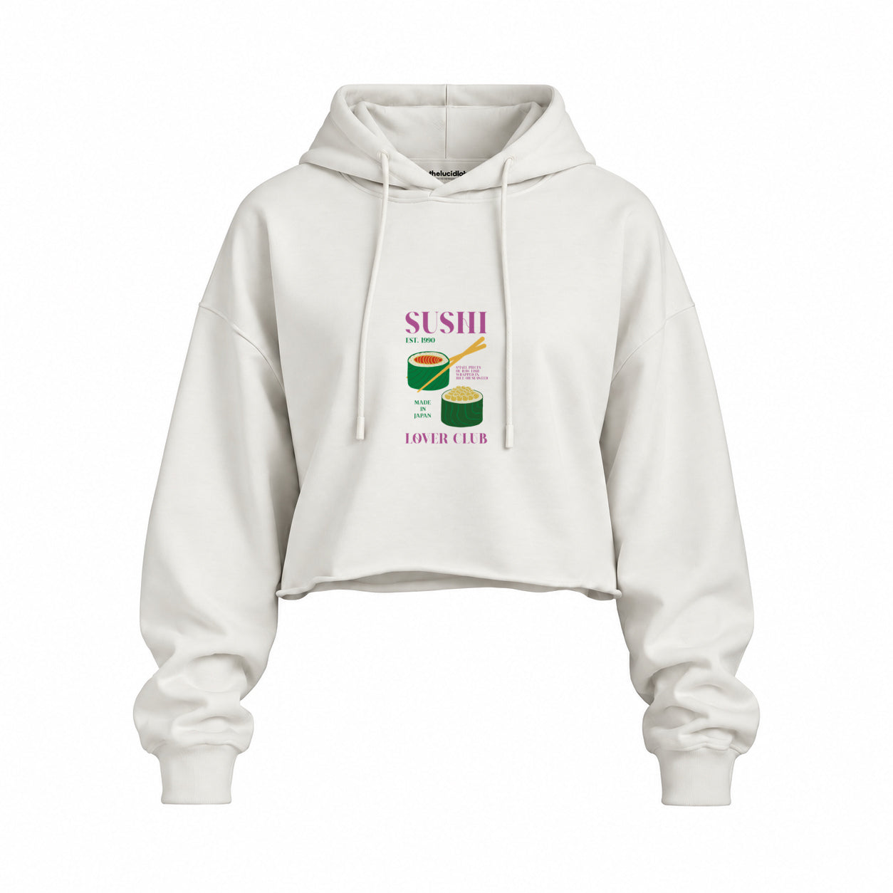 Roll With It Oversize Crop Hoodie — Beyaz — Ön baskı