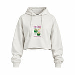 Roll With It Oversize Crop Hoodie — Beyaz — Ön baskı
