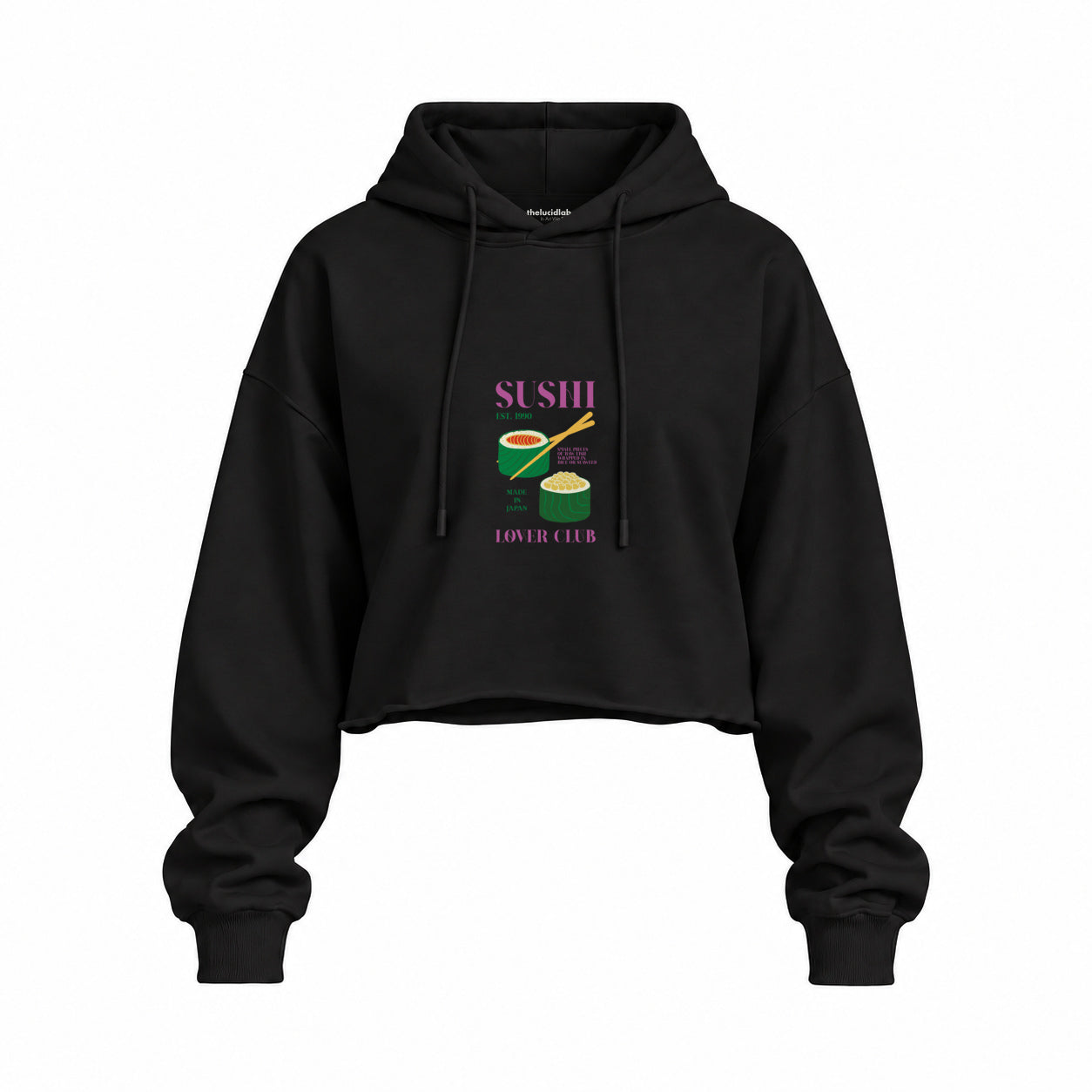 Roll With It Oversize Crop Hoodie — Siyah — Ön baskı