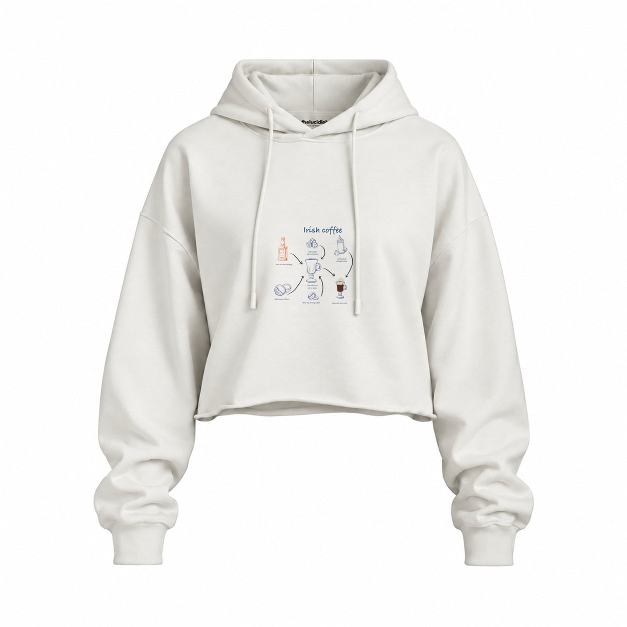 Irish Coffee Oversize Crop Hoodie — Beyaz — Ön baskı