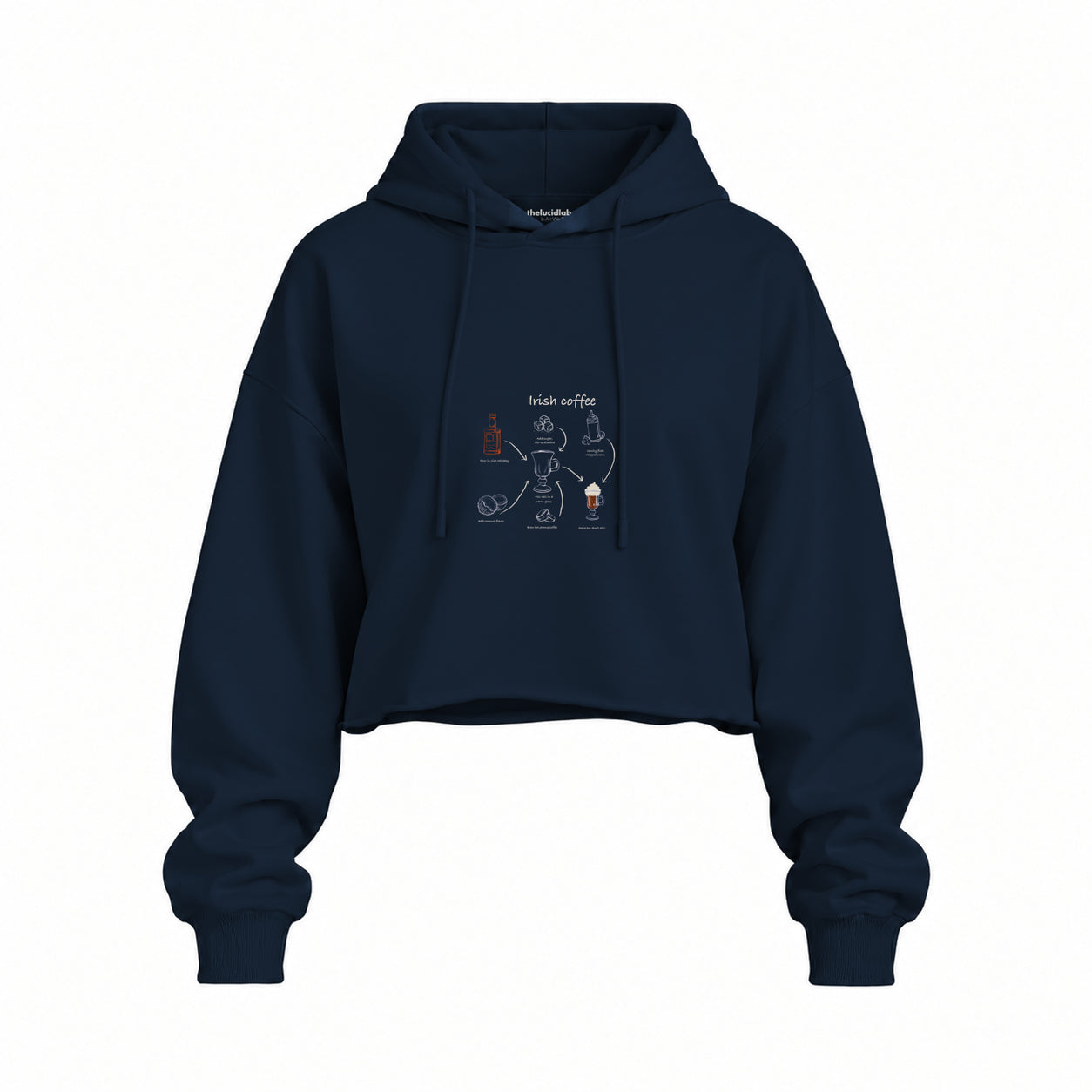 Irish Coffee Oversize Crop Hoodie — Lacivert — Ön baskı