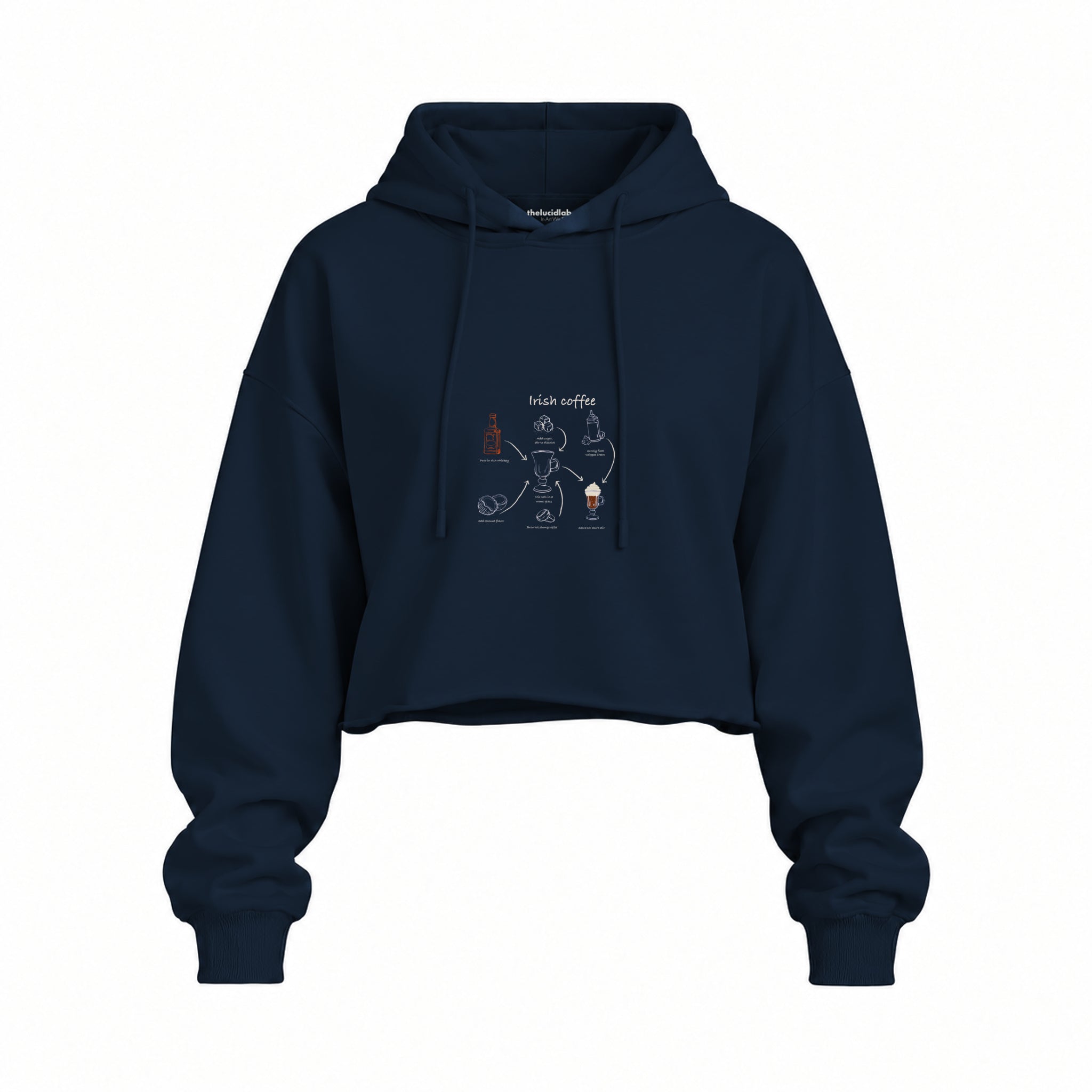 Irish Coffee Oversize Crop Hoodie — Lacivert — Ön baskı