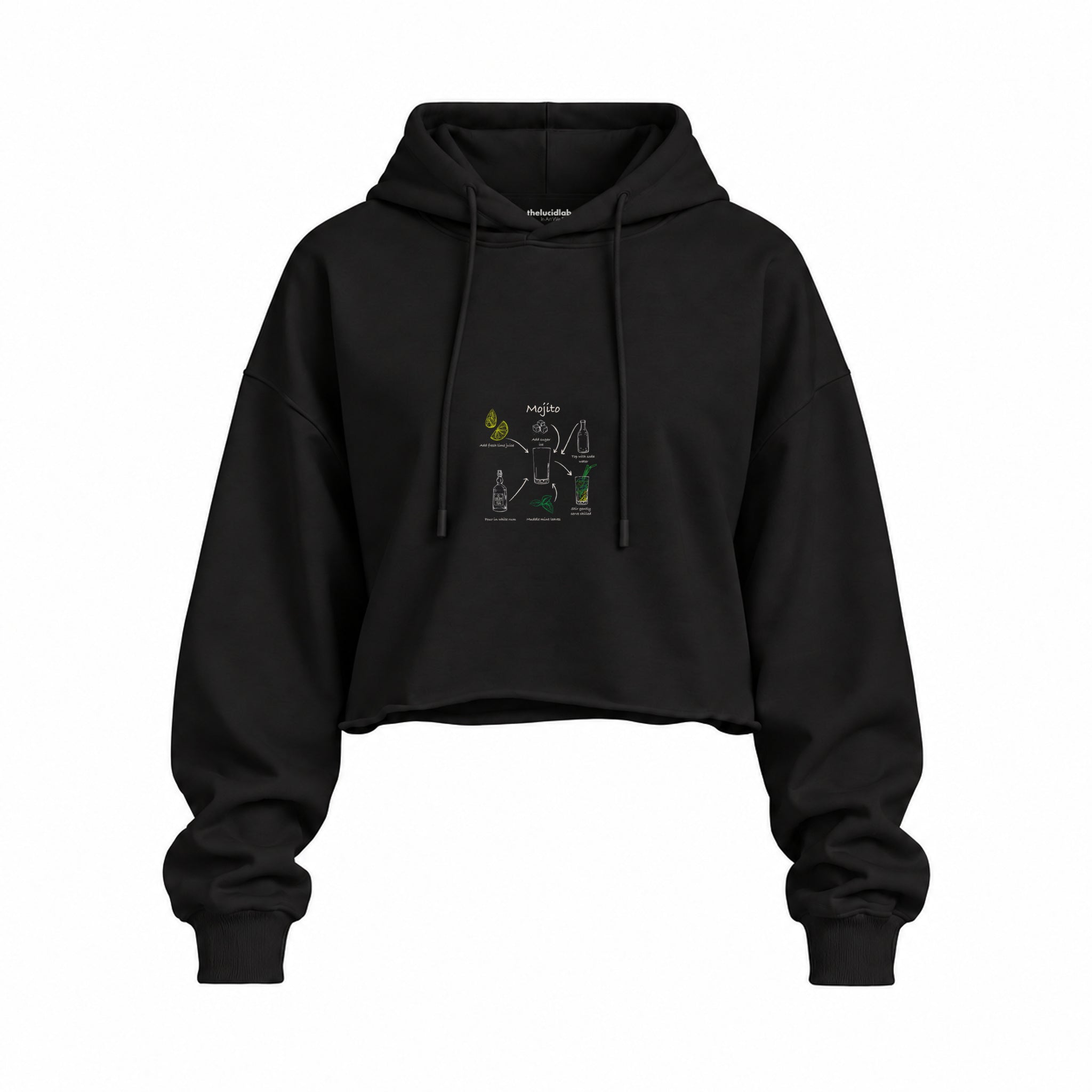 Mojito Oversize Crop Hoodie — Siyah — Ön baskı
