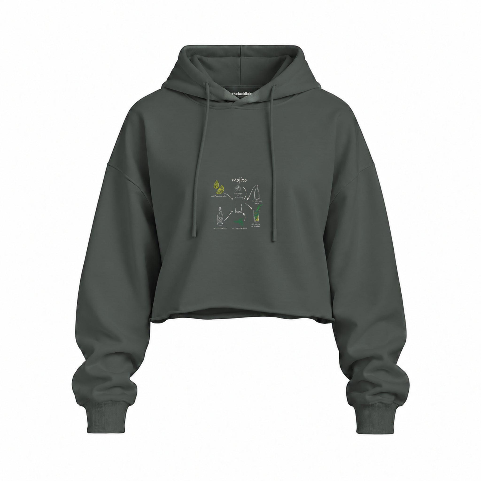 Mojito Oversize Crop Hoodie — Antrasit — Ön baskı