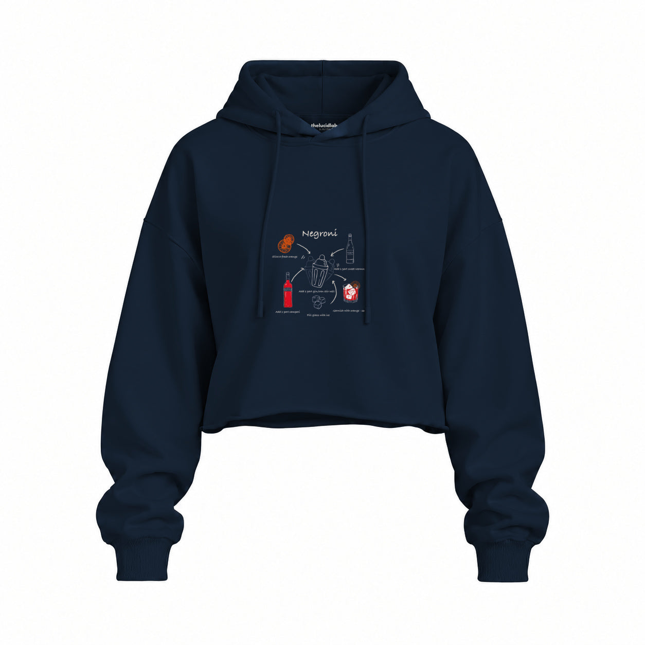 Negroni Oversize Crop Hoodie — Lacivert — Ön baskı