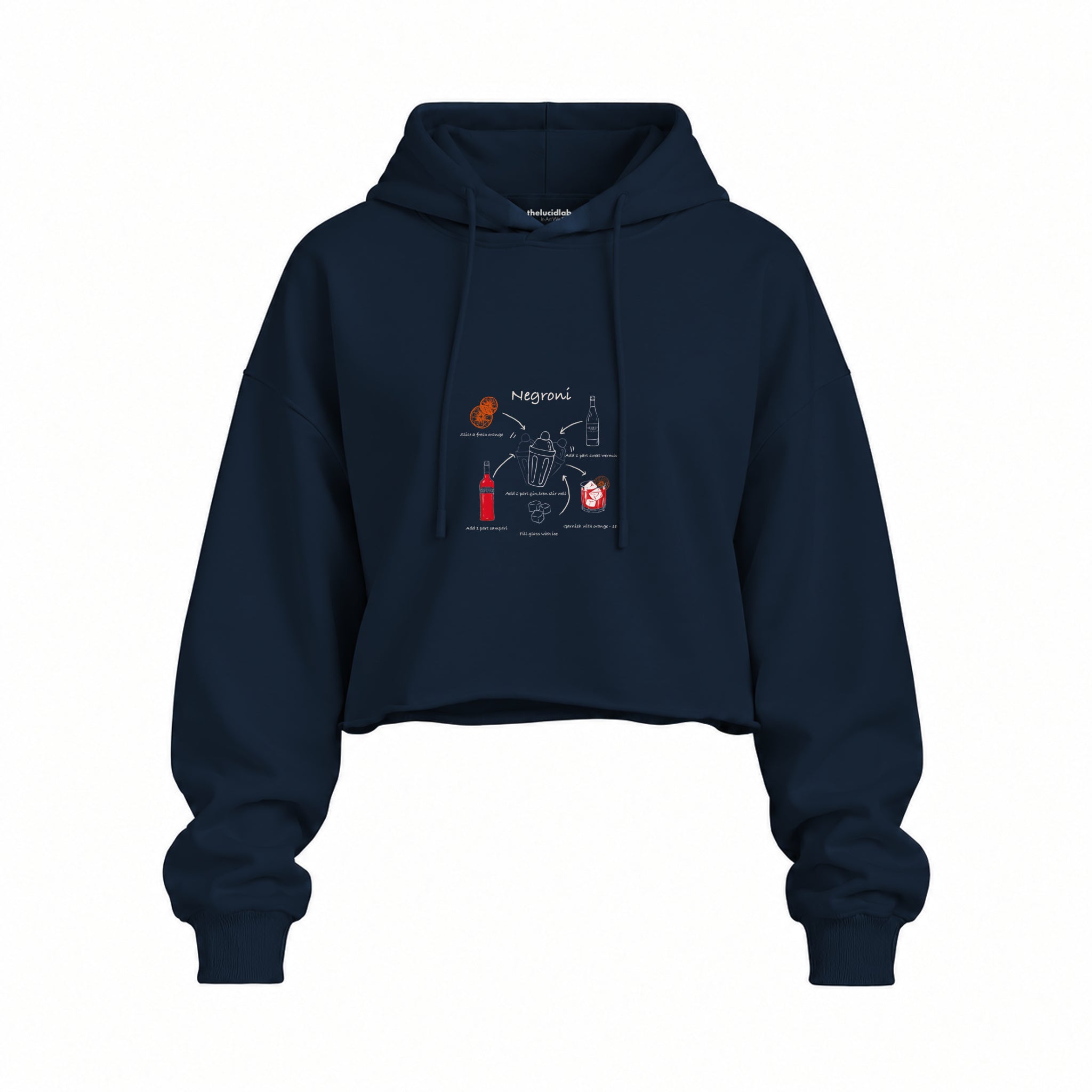 Negroni Oversize Crop Hoodie — Lacivert — Ön baskı