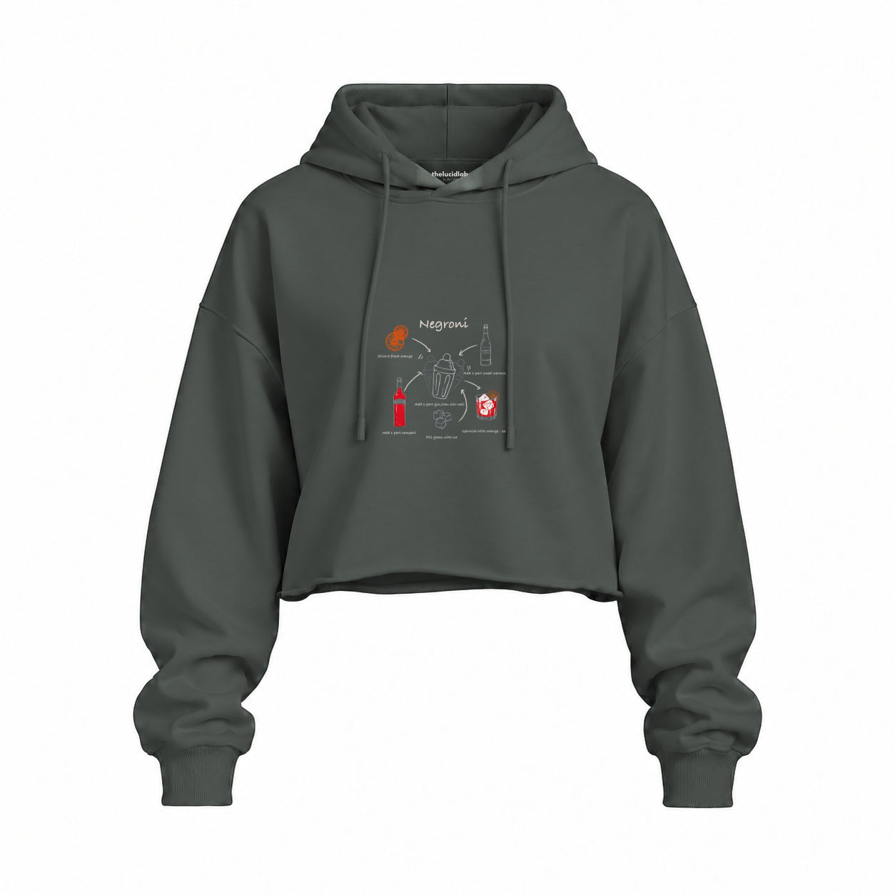 Negroni Oversize Crop Hoodie — Antrasit — Ön baskı