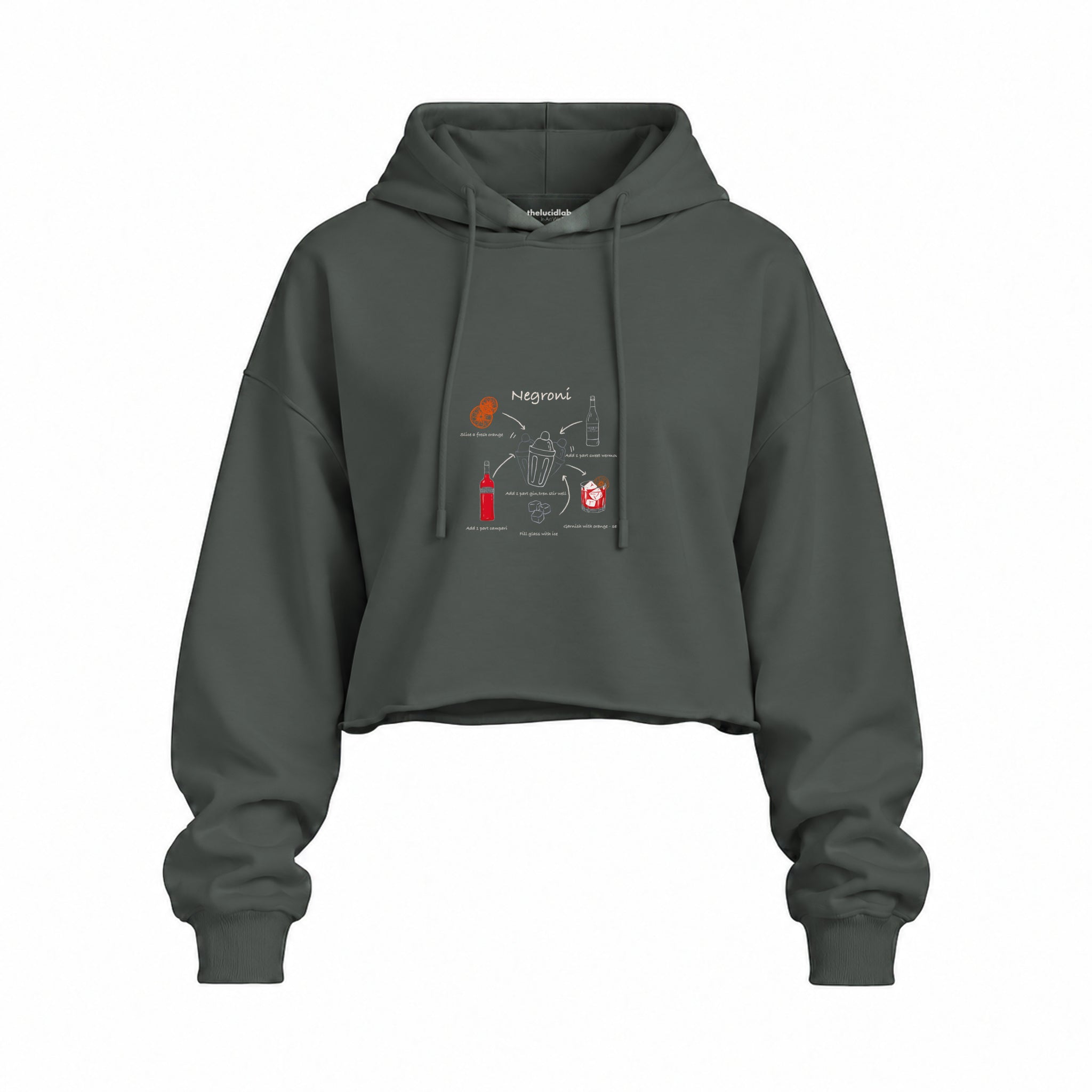 Negroni Oversize Crop Hoodie — Antrasit — Ön baskı