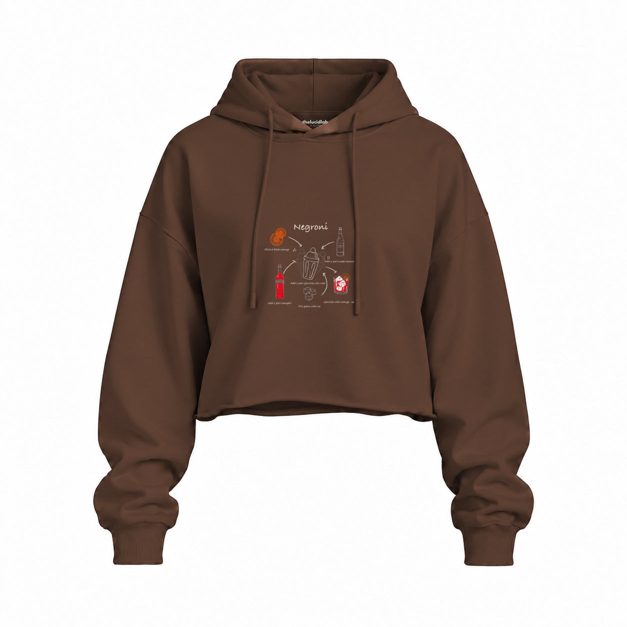 Negroni Oversize Crop Hoodie — Kahverengi — Ön baskı