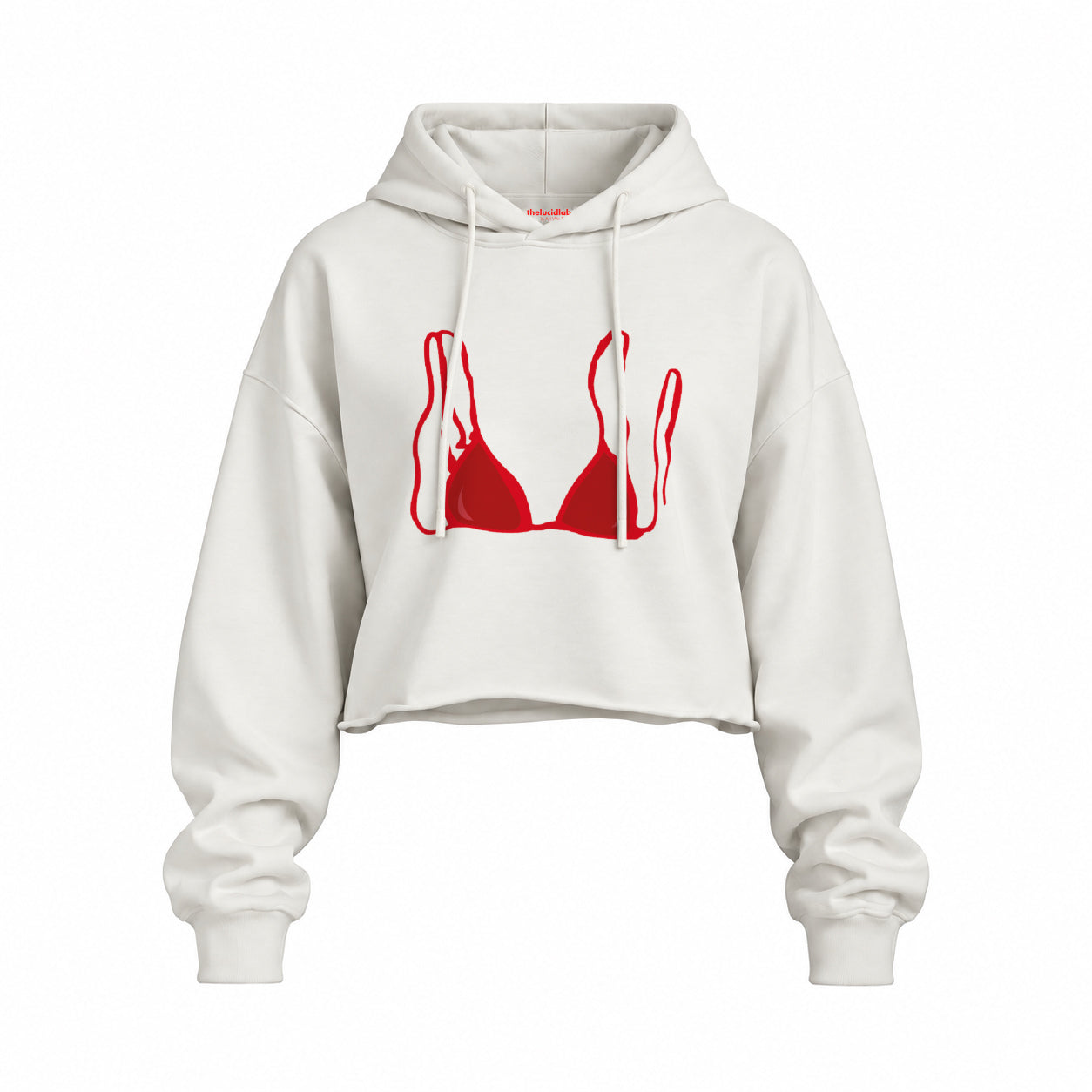 Red Bikini Oversize Crop Hoodie — Beyaz — Ön baskı