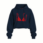 Red Bikini Oversize Crop Hoodie — Lacivert — Ön baskı
