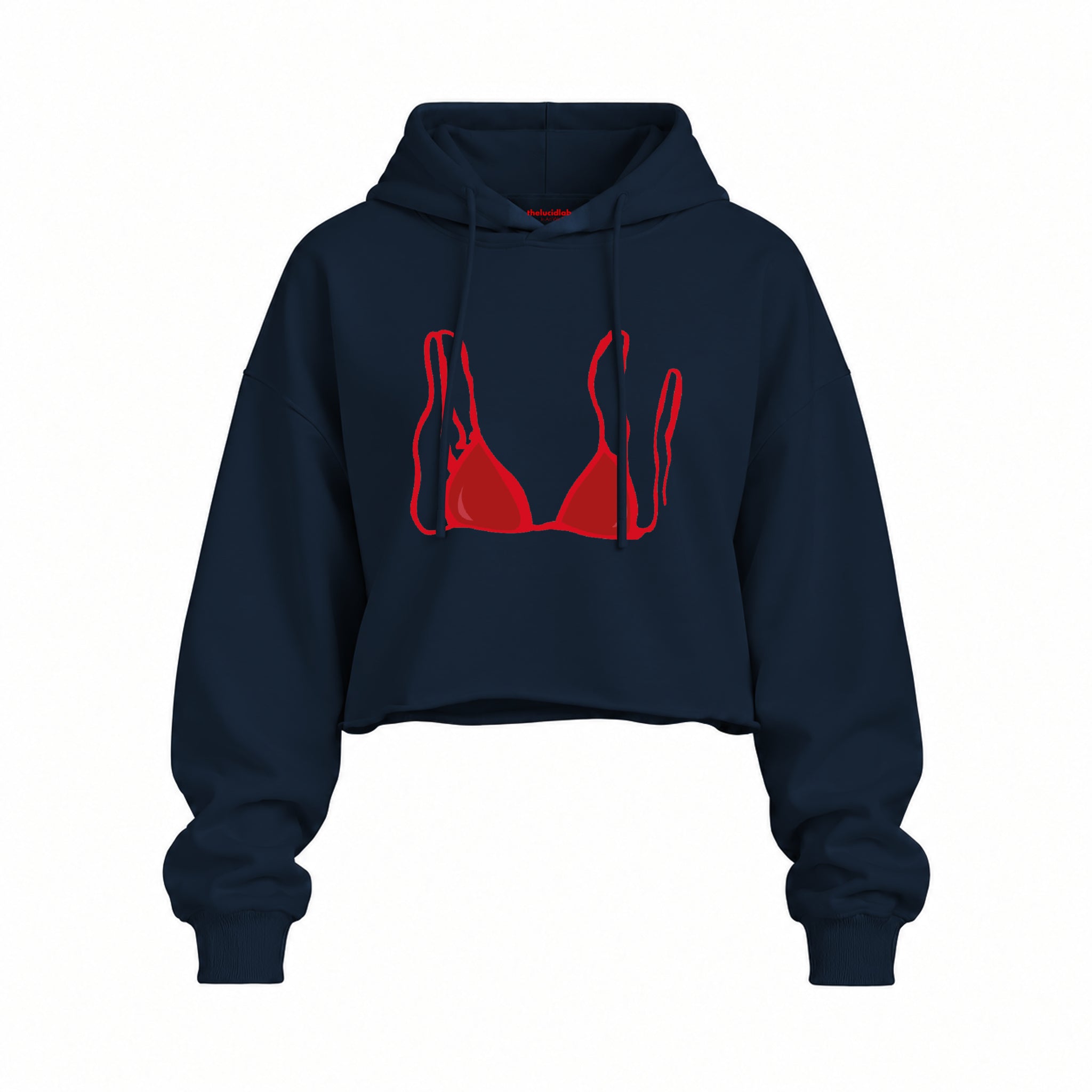 Red Bikini Oversize Crop Hoodie — Lacivert — Ön baskı