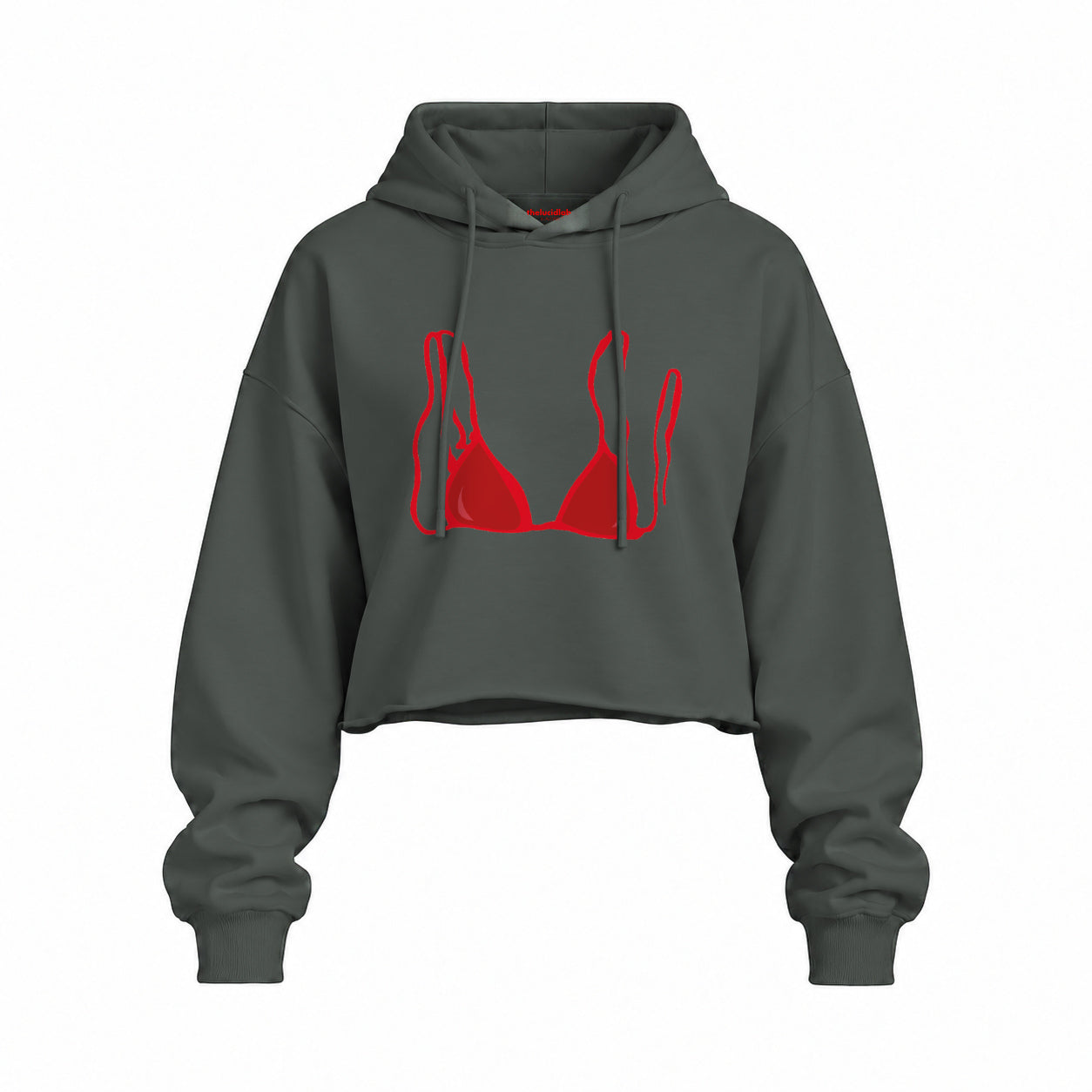 Red Bikini Oversize Crop Hoodie — Antrasit — Ön baskı