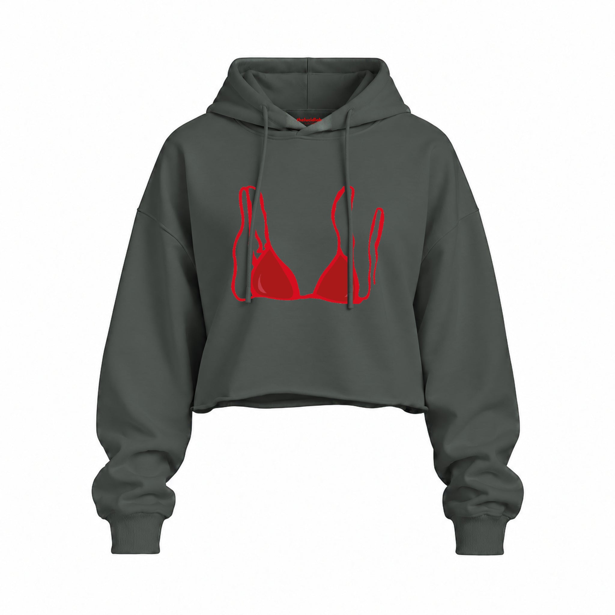 Red Bikini Oversize Crop Hoodie — Antrasit — Ön baskı