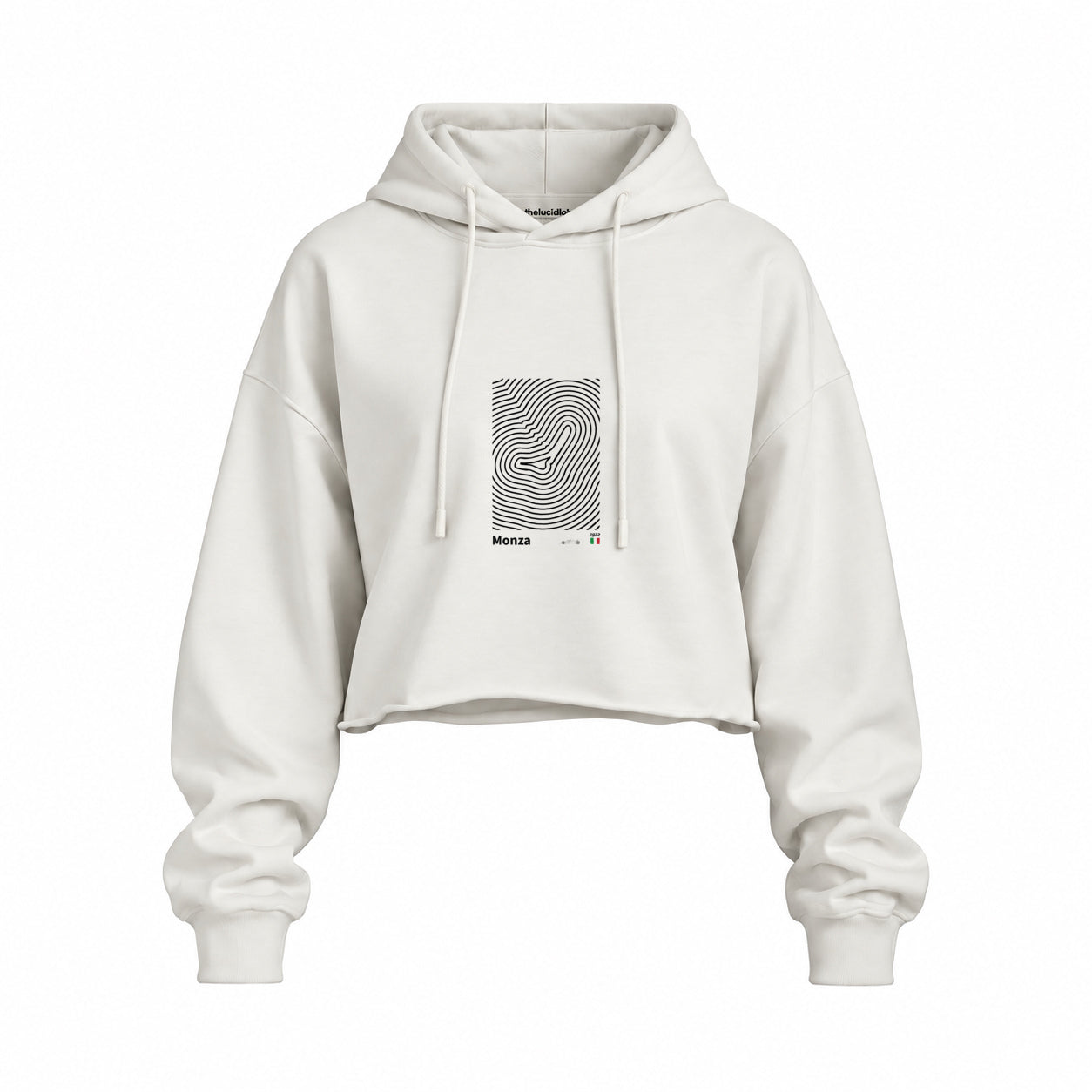 Monza Circuit Artwork Oversize Crop Hoodie — Beyaz — Ön baskı