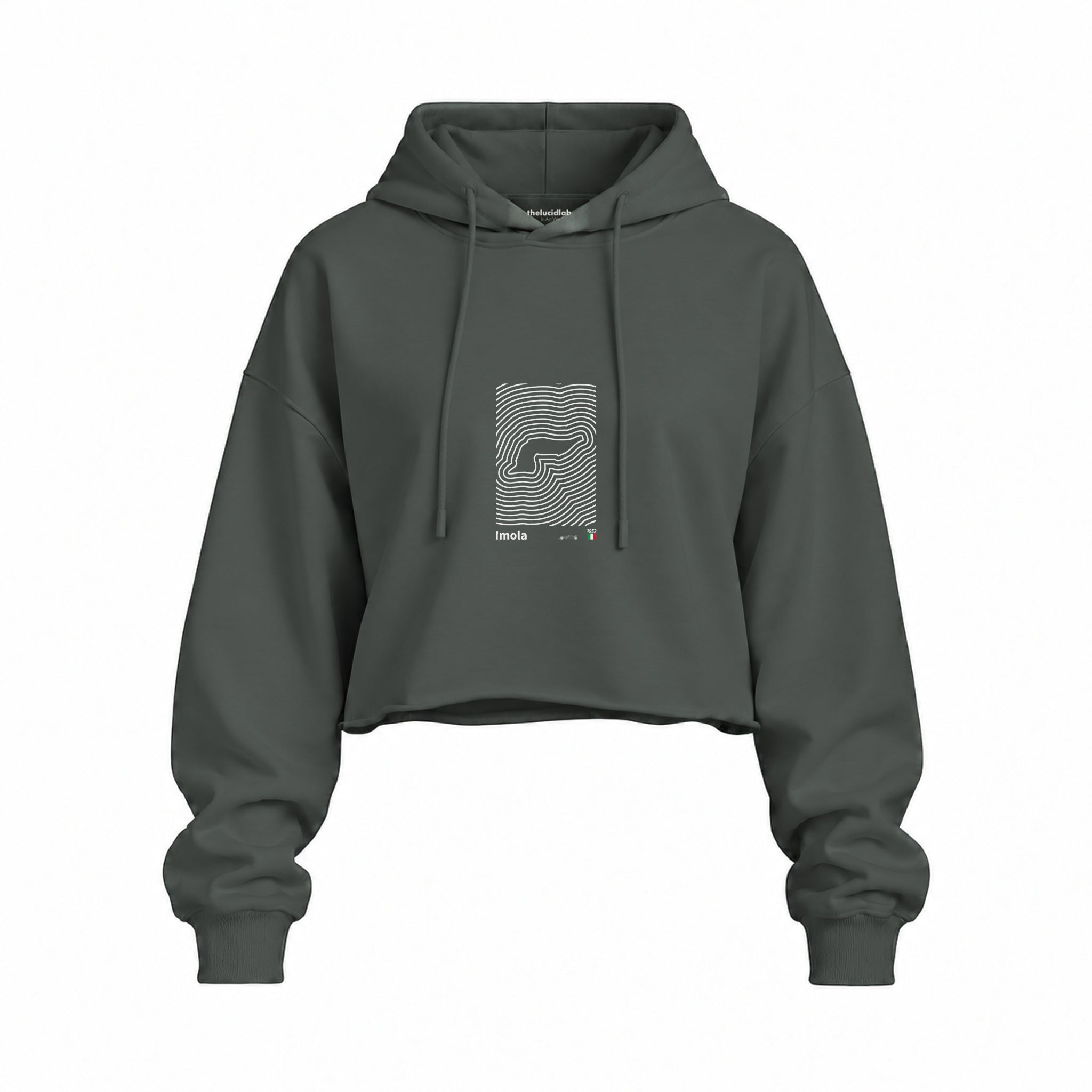 Imola Circuit Artwork Oversize Crop Hoodie — Antrasit — Ön baskı