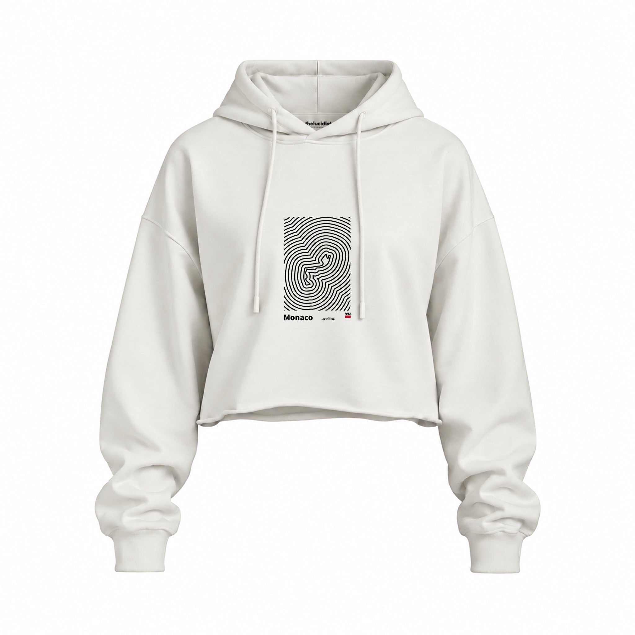 Circuit de Monaco Artwork Oversize Crop Hoodie — Beyaz — Ön baskı