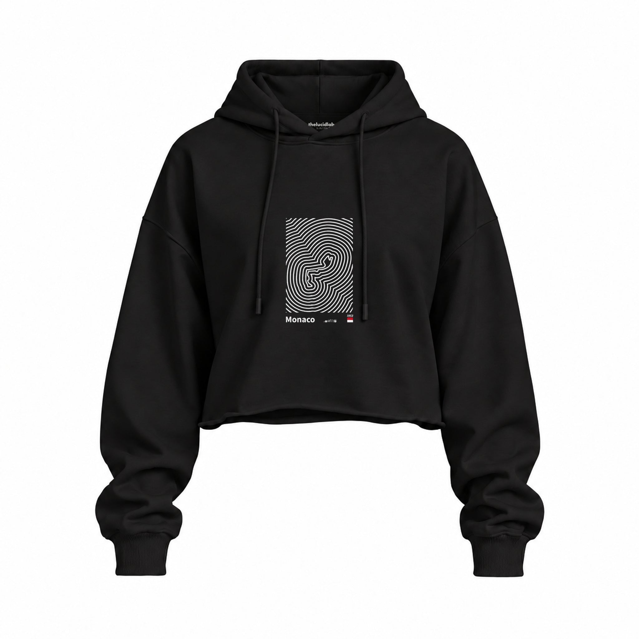 Circuit de Monaco Artwork Oversize Crop Hoodie — Siyah — Ön baskı