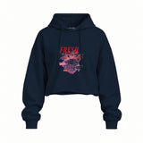 Fresh & Tasty Oversize Crop Hoodie — Lacivert — Ön baskı