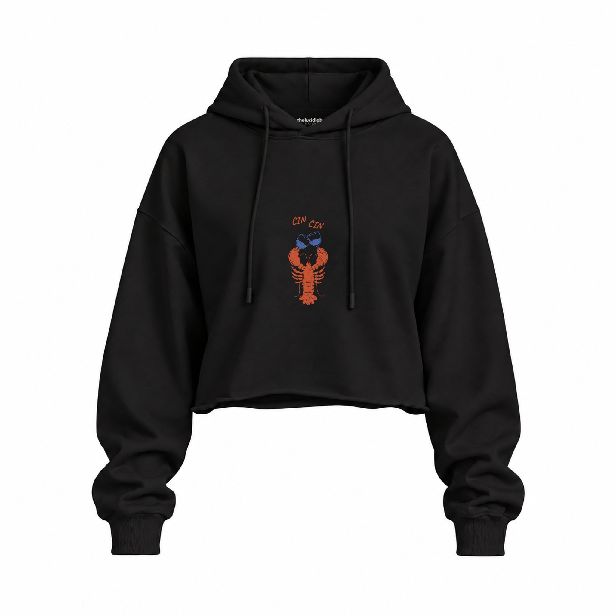 CIN CIN Oversize Crop Hoodie — Siyah — Ön baskı