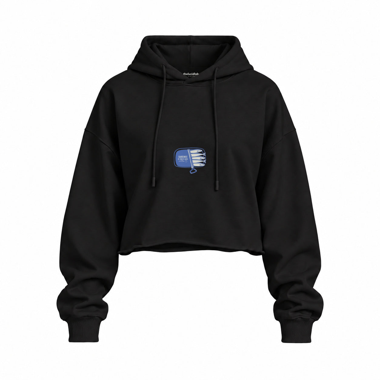 Sardines Oversize Crop Hoodie — Siyah — Ön baskı