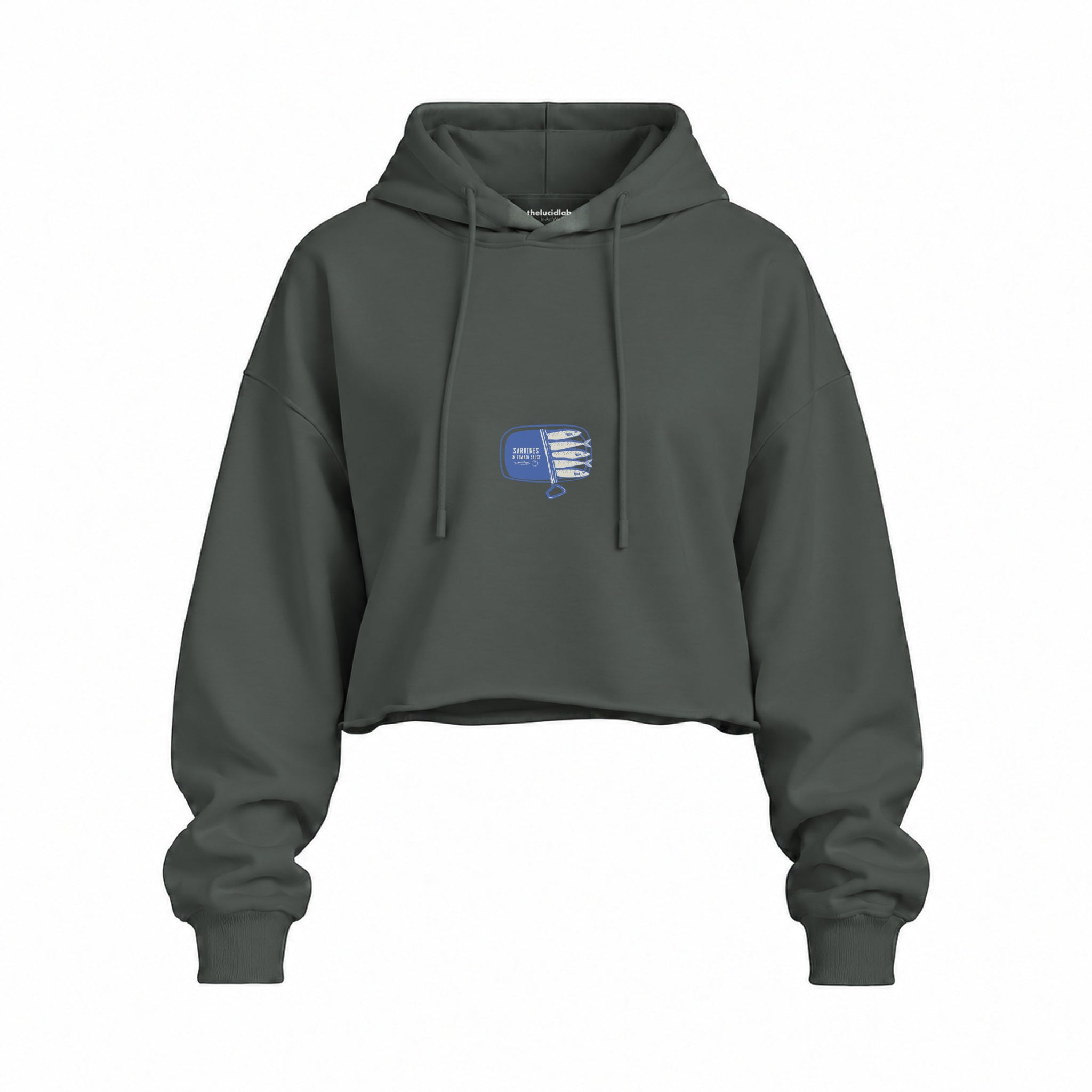 Sardines Oversize Crop Hoodie — Antrasit — Ön baskı
