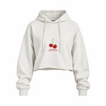 Cherry Mood Oversize Crop Hoodie — Beyaz — Ön baskı