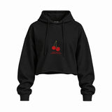 Cherry Mood Oversize Crop Hoodie — Siyah — Ön baskı