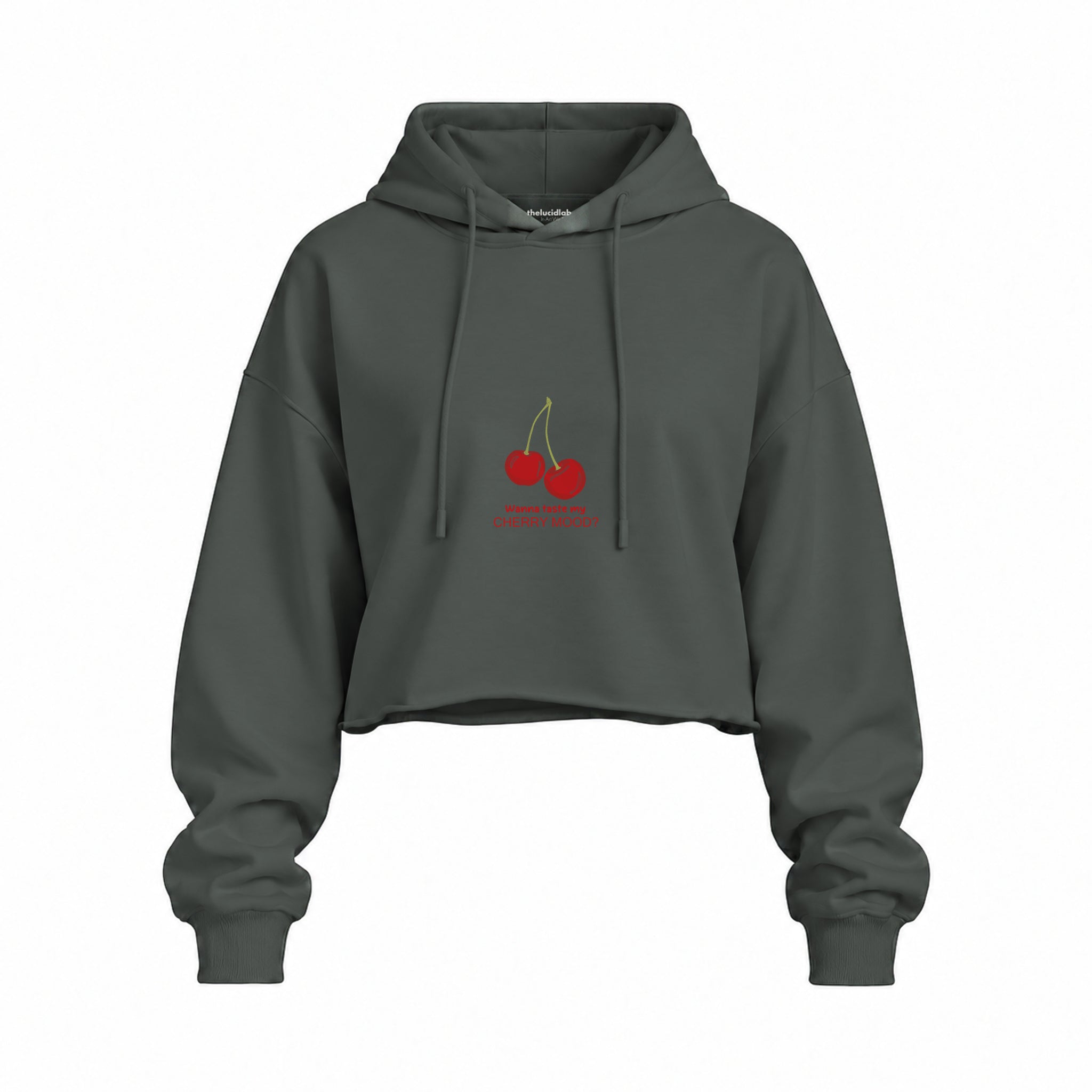 Cherry Mood Oversize Crop Hoodie — Antrasit — Ön baskı