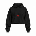 Sweet Cherry Oversize Crop Hoodie — Siyah — Ön baskı
