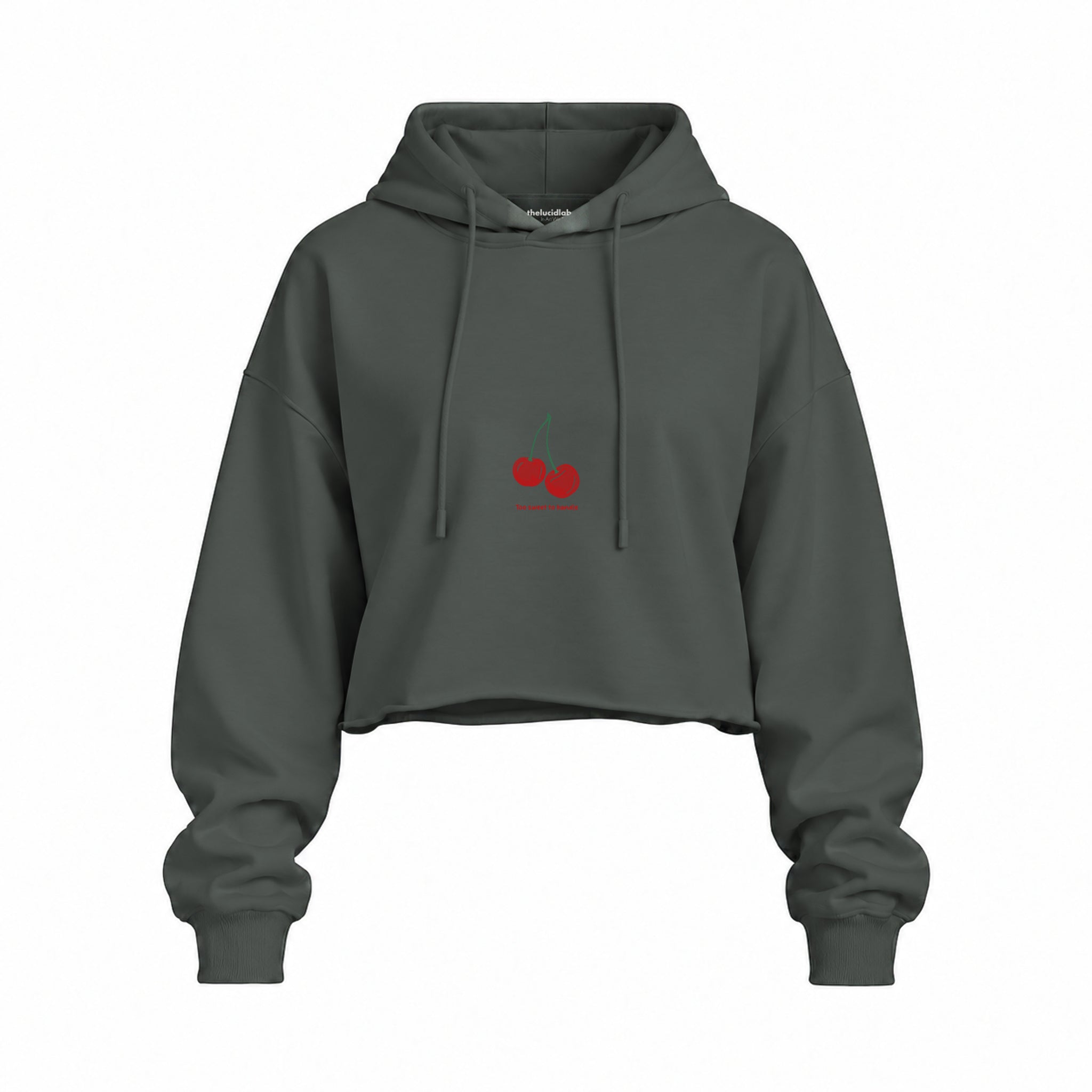 Sweet Cherry Oversize Crop Hoodie — Antrasit — Ön baskı