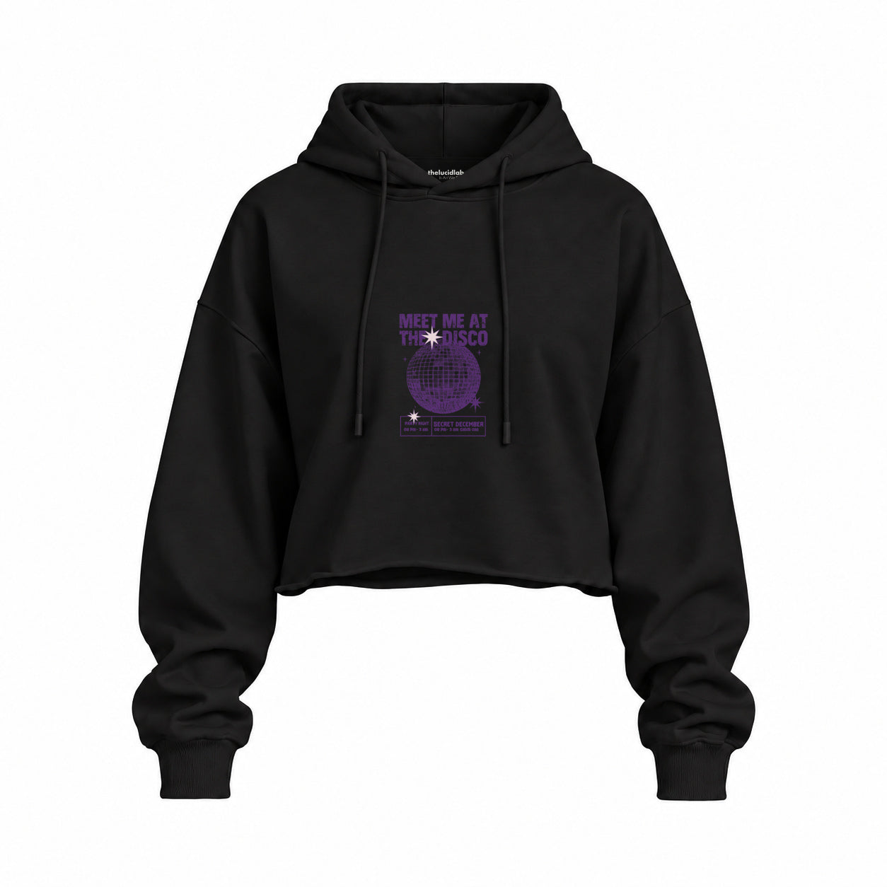 Meet Me At The Disco Oversize Crop Hoodie — Siyah — Ön baskı