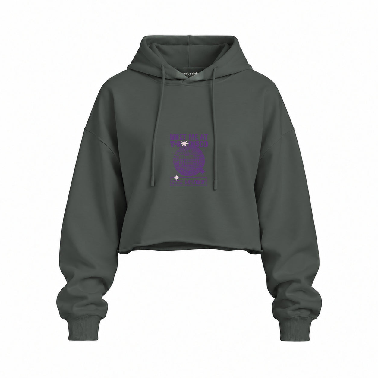 Meet Me At The Disco Oversize Crop Hoodie — Antrasit — Ön baskı