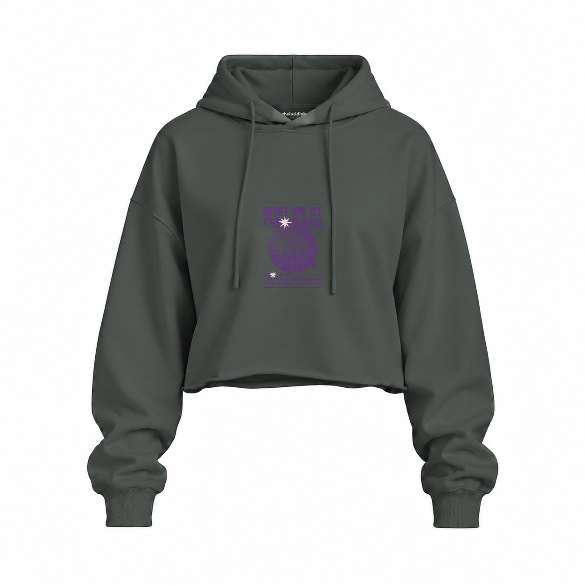 Meet Me At The Disco Oversize Crop Hoodie — Antrasit — Ön baskı