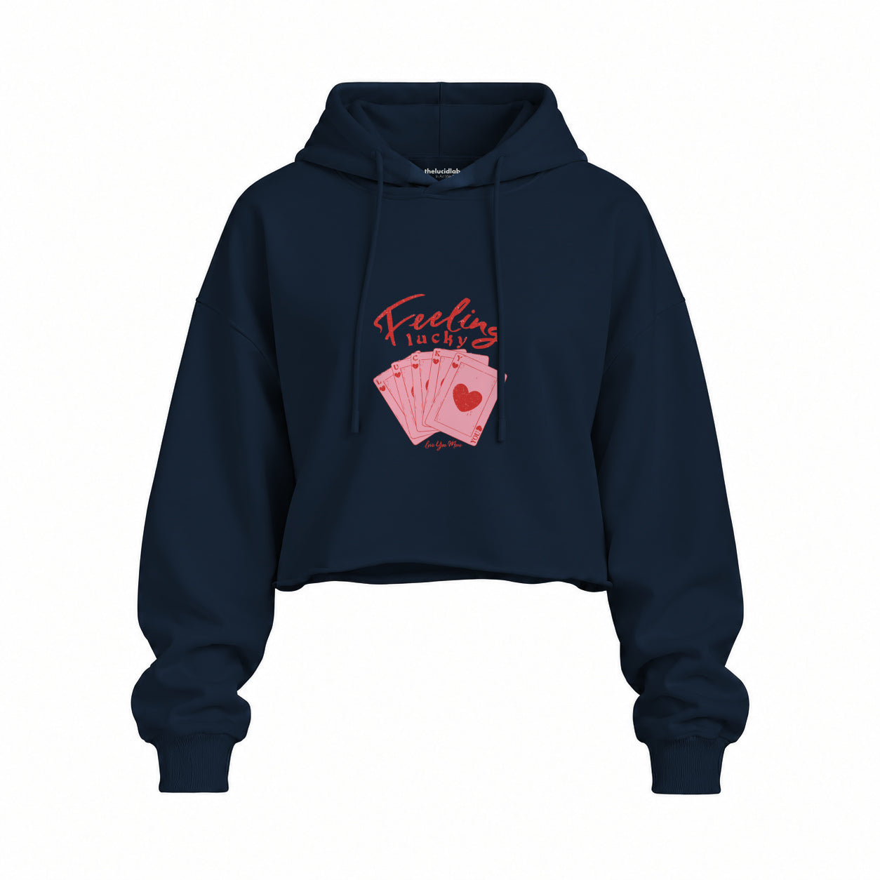 Feeling Lucky Oversize Crop Hoodie — Lacivert — Ön baskı