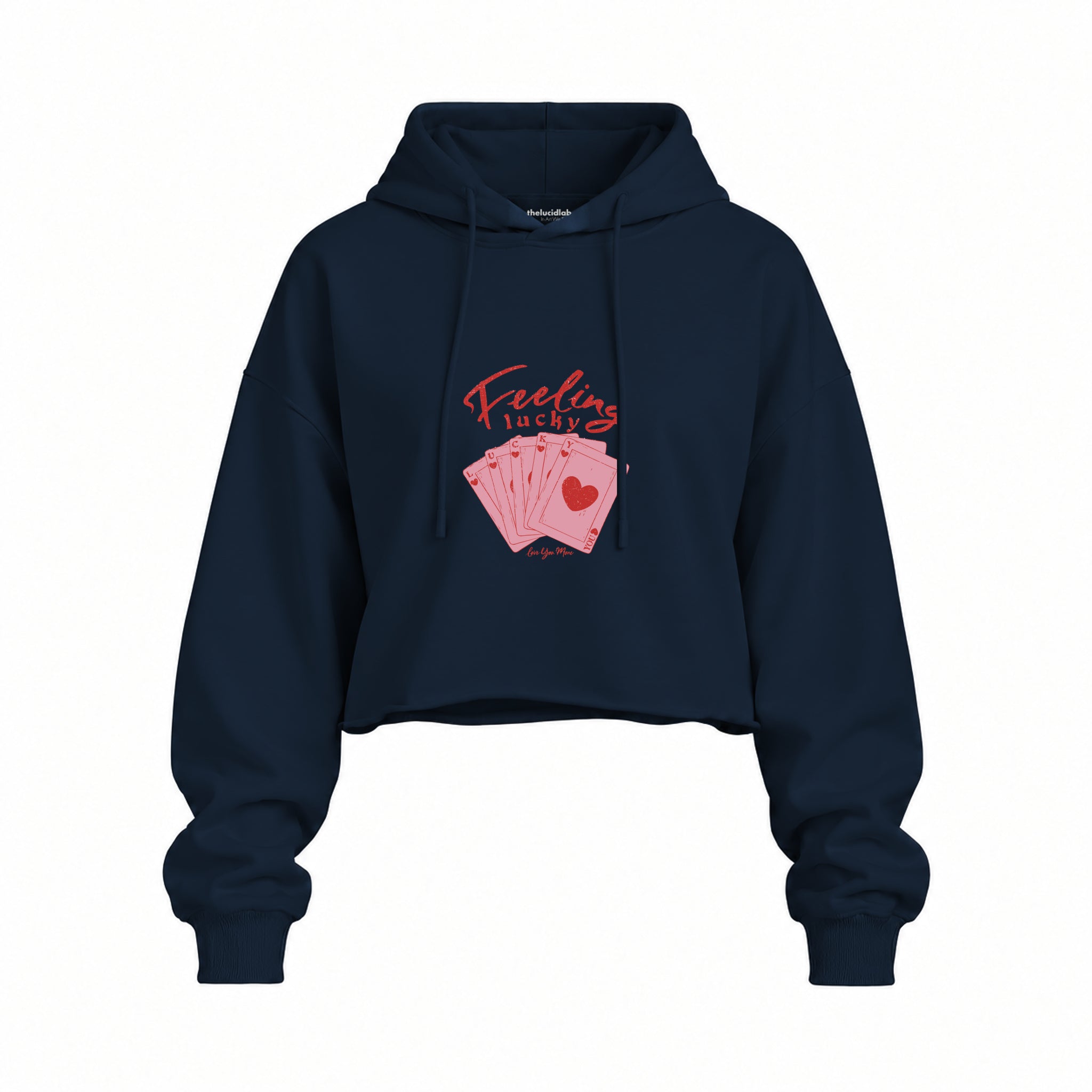 Feeling Lucky Oversize Crop Hoodie — Lacivert — Ön baskı