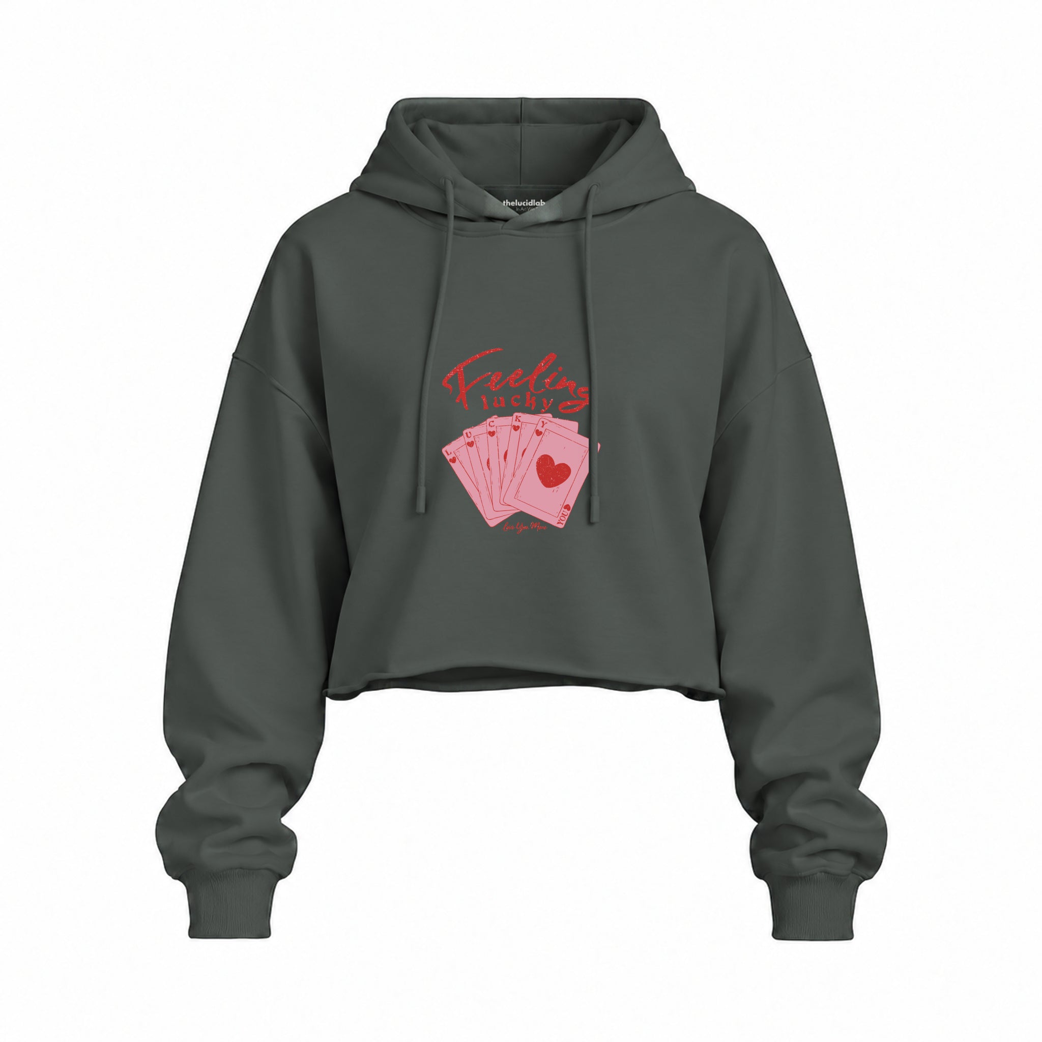 Feeling Lucky Oversize Crop Hoodie — Antrasit — Ön baskı