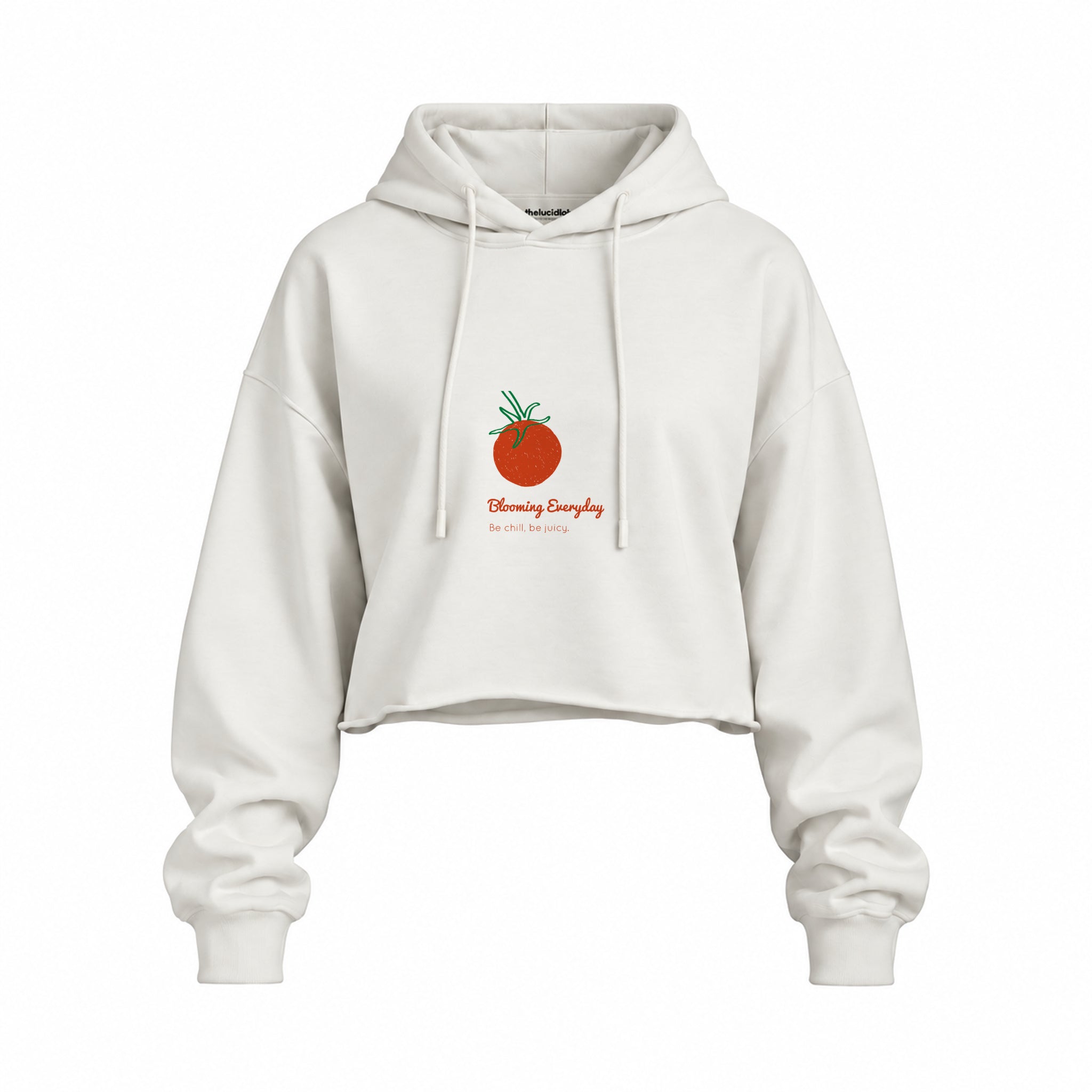 Tomato Oversize Crop Hoodie — Beyaz — Ön baskı