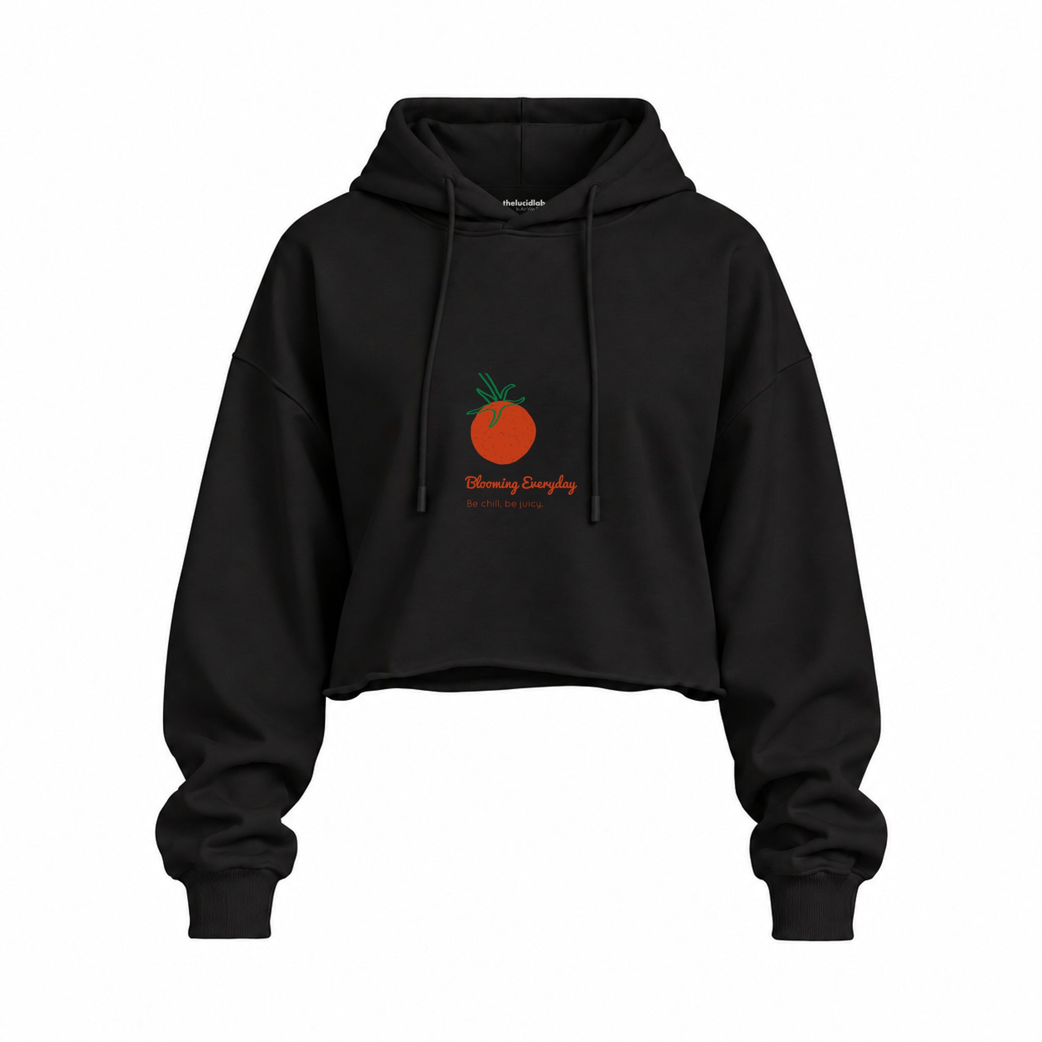 Tomato Oversize Crop Hoodie — Siyah — Ön baskı