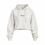Raspberry Oversize Crop Hoodie — Beyaz — Ön baskı